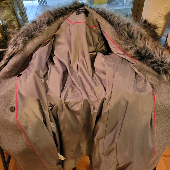 BCBG Max Azria Full Length Wool Blend Coat with Faux Fur Collar - Picture 17 of 17